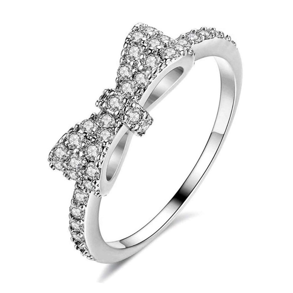 SIZE 5 18k WHITE GOLD  Cubic Zirconia Bow Ring - Picture 4 of 4